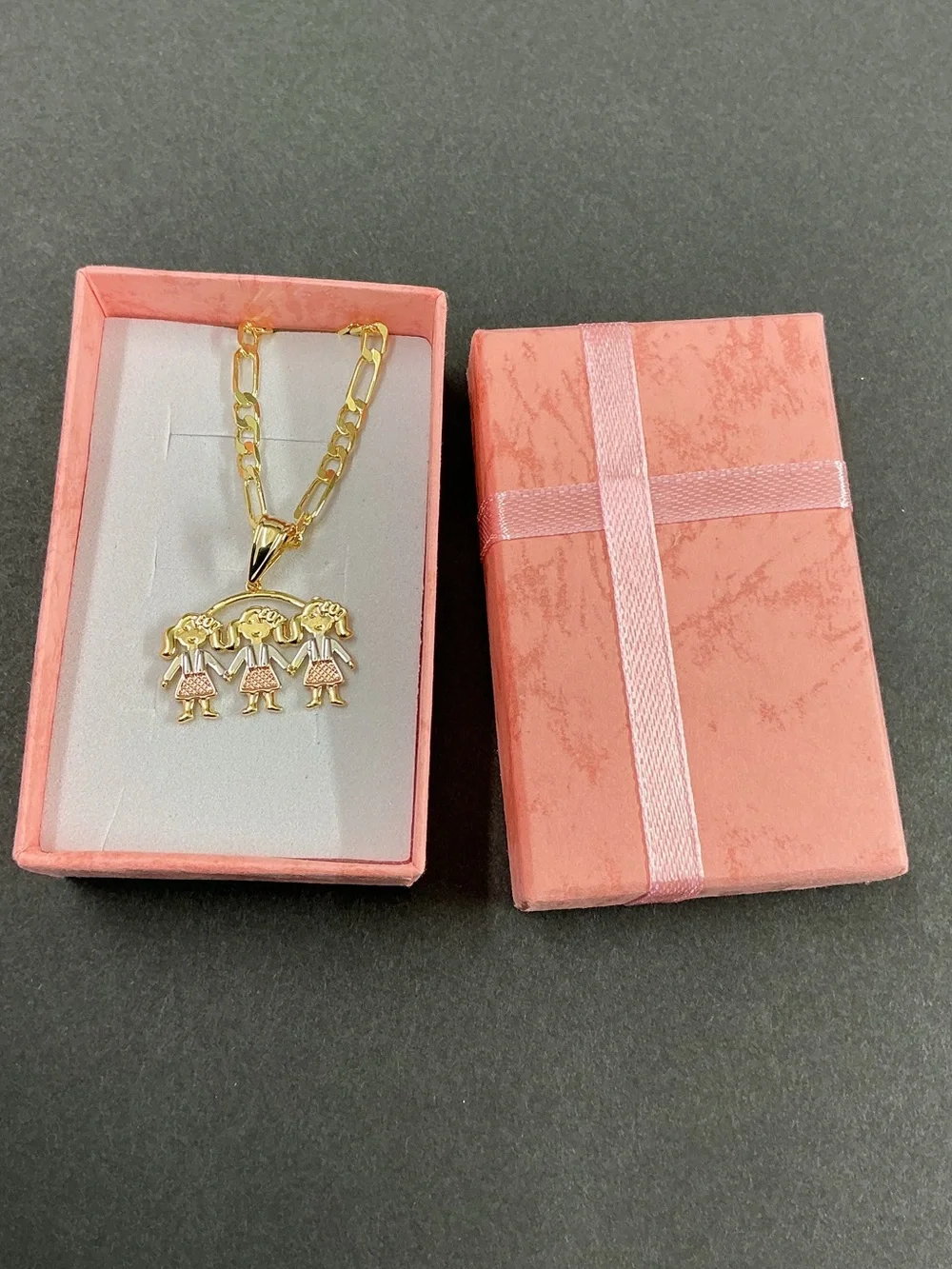18K Gold filled Triple Girl Pendant Necklace 23